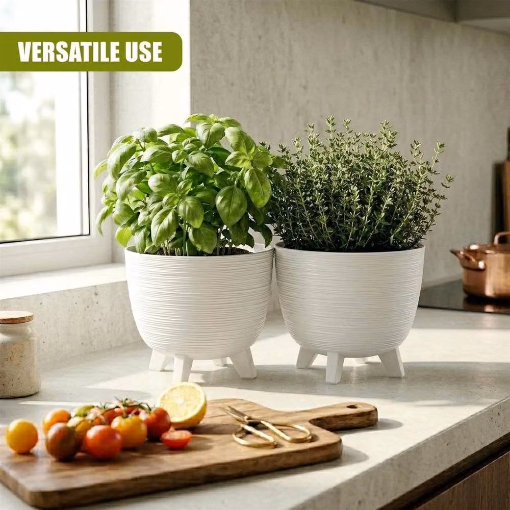 EONLION Modern Round Plant Pot with Legs in White, 23.6 cm – 3