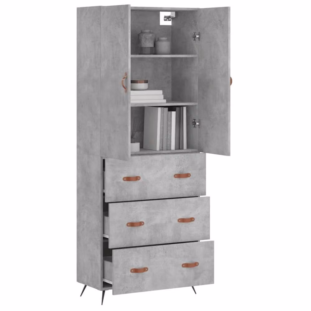 Berkfield Home Modern Concrete Grey Highboard with Hinged Doors and Internal Shelves, W/D/H: 69.5 x 34 x 180 cm – 2