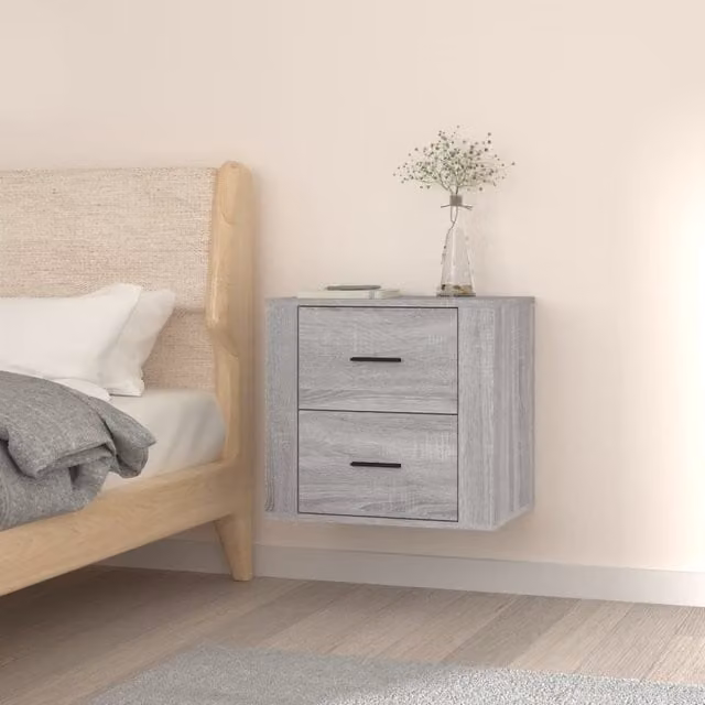 Berkfield Home Wall-mounted Bedside Cabinet in Grey Sonoma, W: 50 cm, D: 36 cm, H: 47 cm