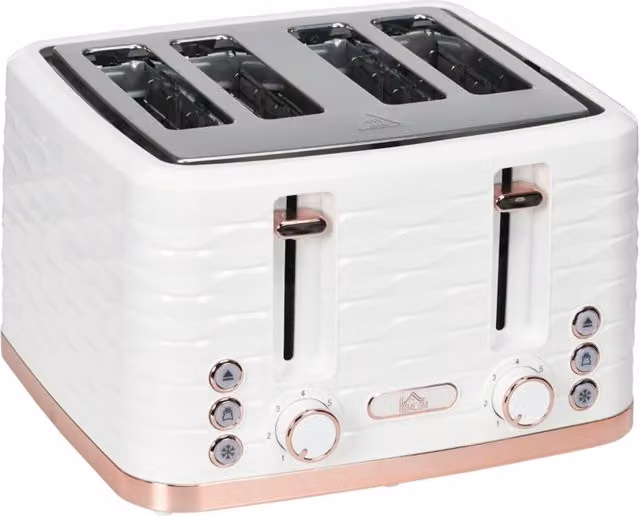 Rolipo White Four Slice Toaster with Polished Ripple Design and Auto Shut-off – 1