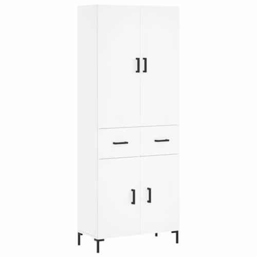 vidaXL Modern White Highboard with Hinged Doors and Internal Shelves, W/D/H: 69.5 x 34 x 180 cm