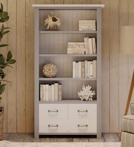 Baumhaus Greystone Large Open Bookcase with Drawers in Beige – 2