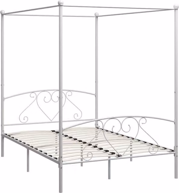 Berkfield Home White Metal Canopy Bed Frame W/D/H: 160 x 200 cm