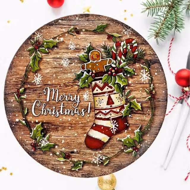 Premier Multicolour Christmas Stocking Charger Plate Serving Platter, Diameter: 40 cm