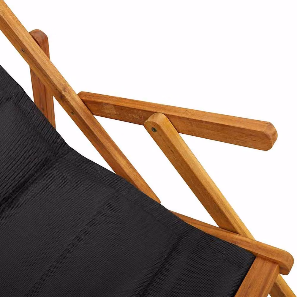 Berkfield Home Beautiful Folding Beach Chair with Armrests and Adjustable Headrest in Black Acacia Wood – 5