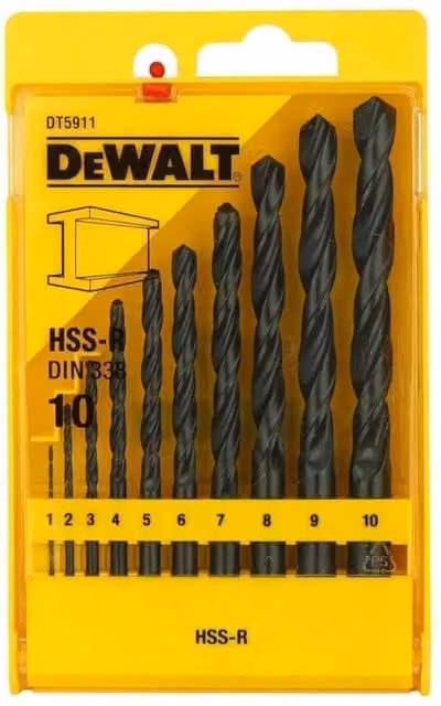 DeWalt HSS Twist Drill Bit Set, 10 Pack, Black