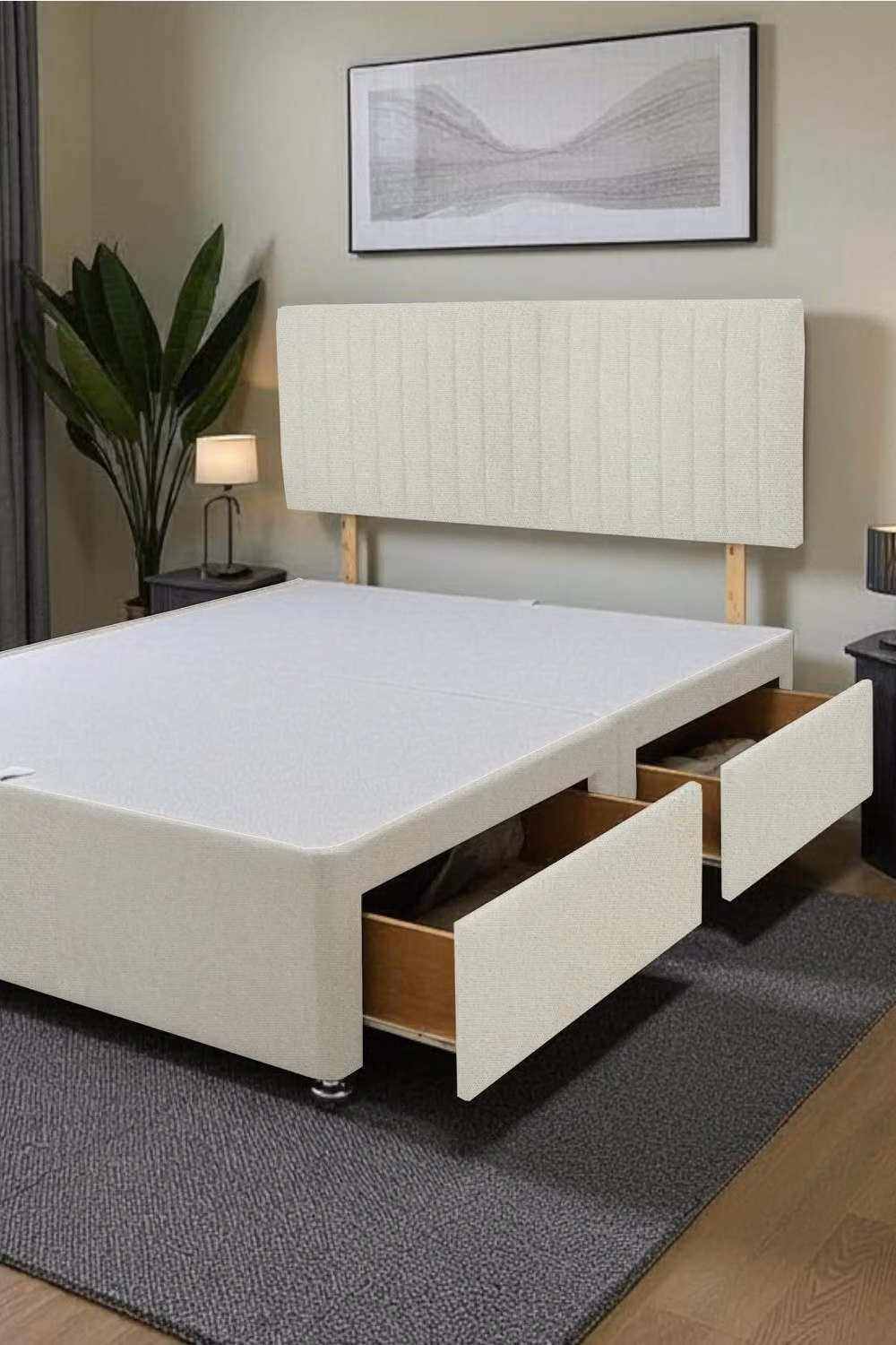 Knight Sleep Emily Divan Bed Base with 2 Drawers and Headboard, Beige, W/D/H: 180 x 200 cm – 2