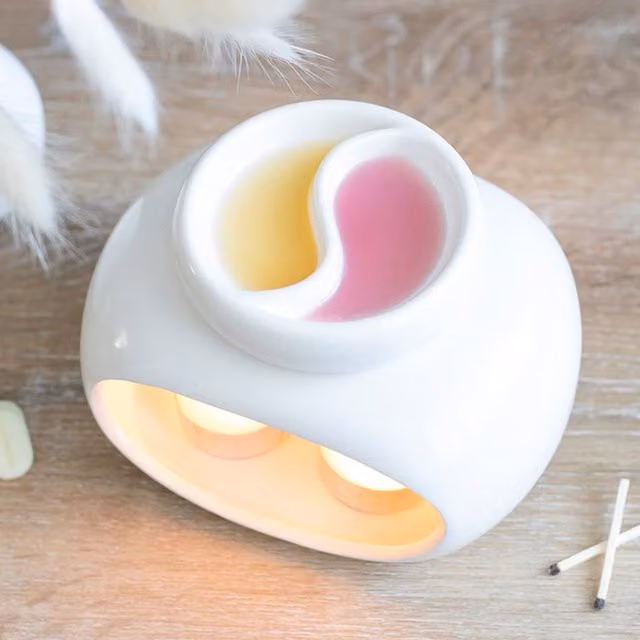 KDMK White Ceramic Round Tabletop Double Oil Burner and Tealight Lamp