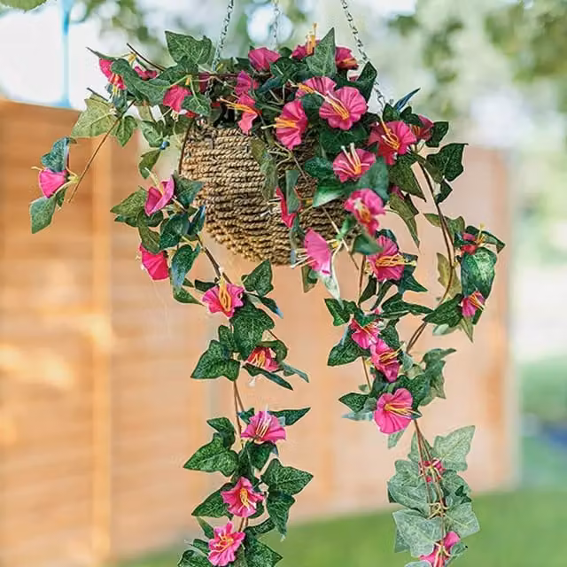 Garden Mile Round Rattan Hanging Floral Basket in Brown, Green and Pink