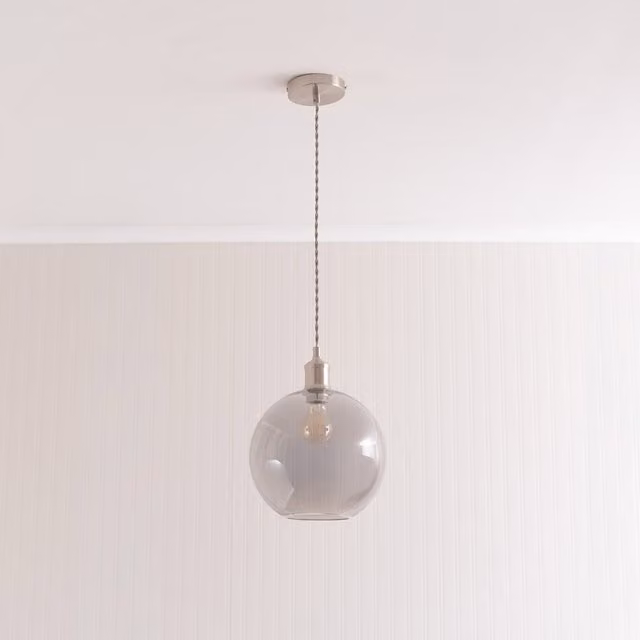 Bellamy Smoked Glass Globe Single Ceiling Pendant Light in Silver