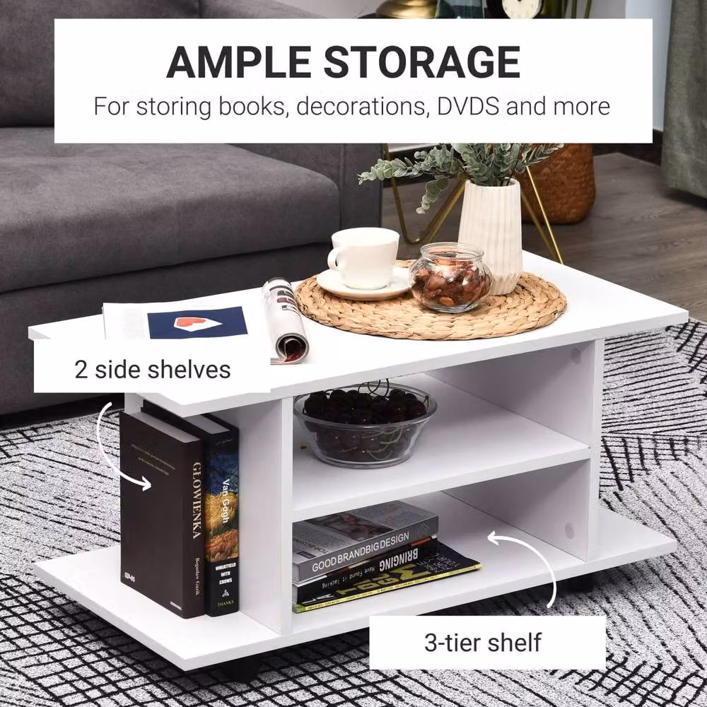 Wyld Haus Vireli Miri White Mobile TV Storage Unit with 3 Tier Shelves and Wheels, W: 80 cm, D: 40 cm – 4