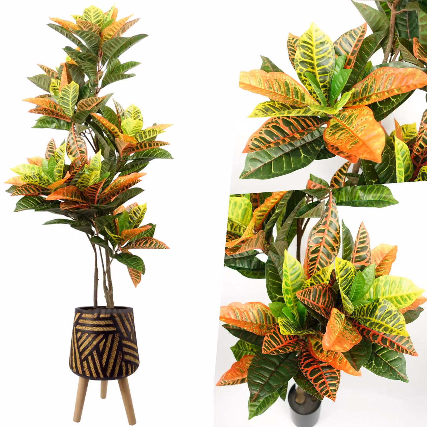Pegdev 140cm Artificial Codiaeum Tree in a Rustic Orange Fibreglass Planter – 5