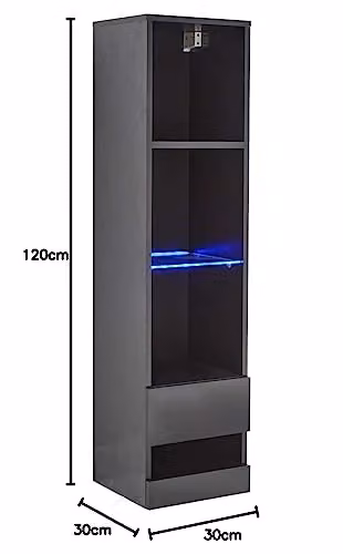 GFW Galicia Black Glossy Wall Mounted Tall Shelf Unit with Integrated LED Lighting W/D/H: 30 x 30 x 120 cm – 2
