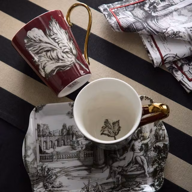House of Laurence Llewelyn-Bowen Festivo Porcelain Mug and Tray Set, Multicolour, W/D/H: 21.0 x 14.5 x 10.5 cm