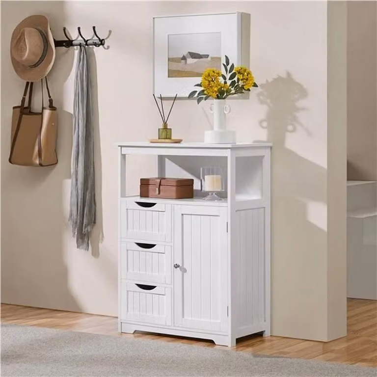 KORVIXA Freestanding Bathroom Floor Cabinet in White, W: 90 cm, H: 65 cm