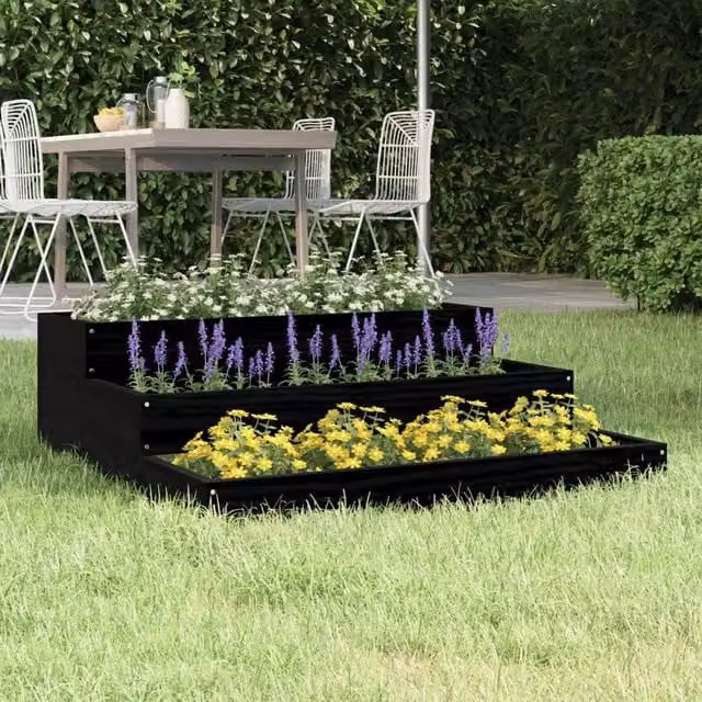 Berkfield Home Black Wooden Raised Bed Planter W: 78 cm, D: 78 cm, H: 27 cm – 1