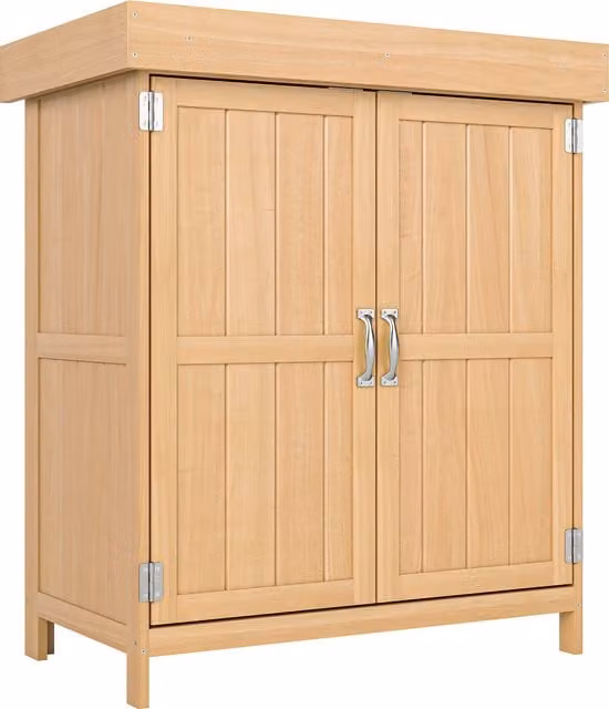 Outsunny Brown Wooden Outdoor Garden Storage Shed with Double Doors and Internal Shelving, W/D/H: 74.0 x 37.0 x 88.0 cm