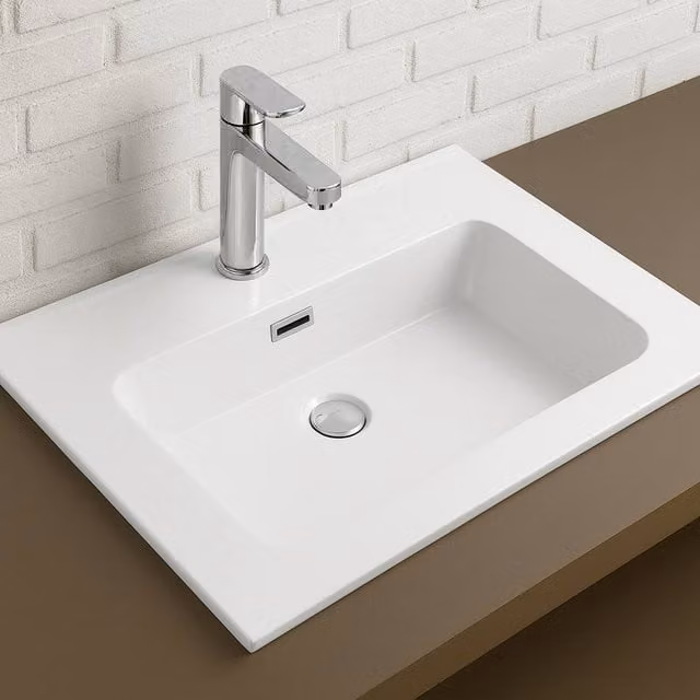 Bathroom Kingdom Flauto Rectangular Countertop Basin in White, Width: 46.5 cm