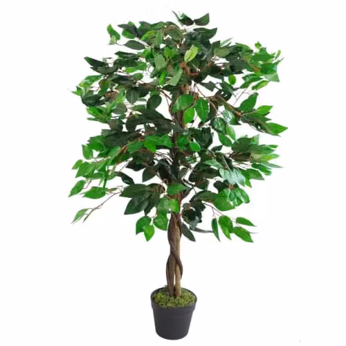 Leaf Green Twist Ficus Artificial Tree with Wood and Plastic Stem, Height: 110 cm