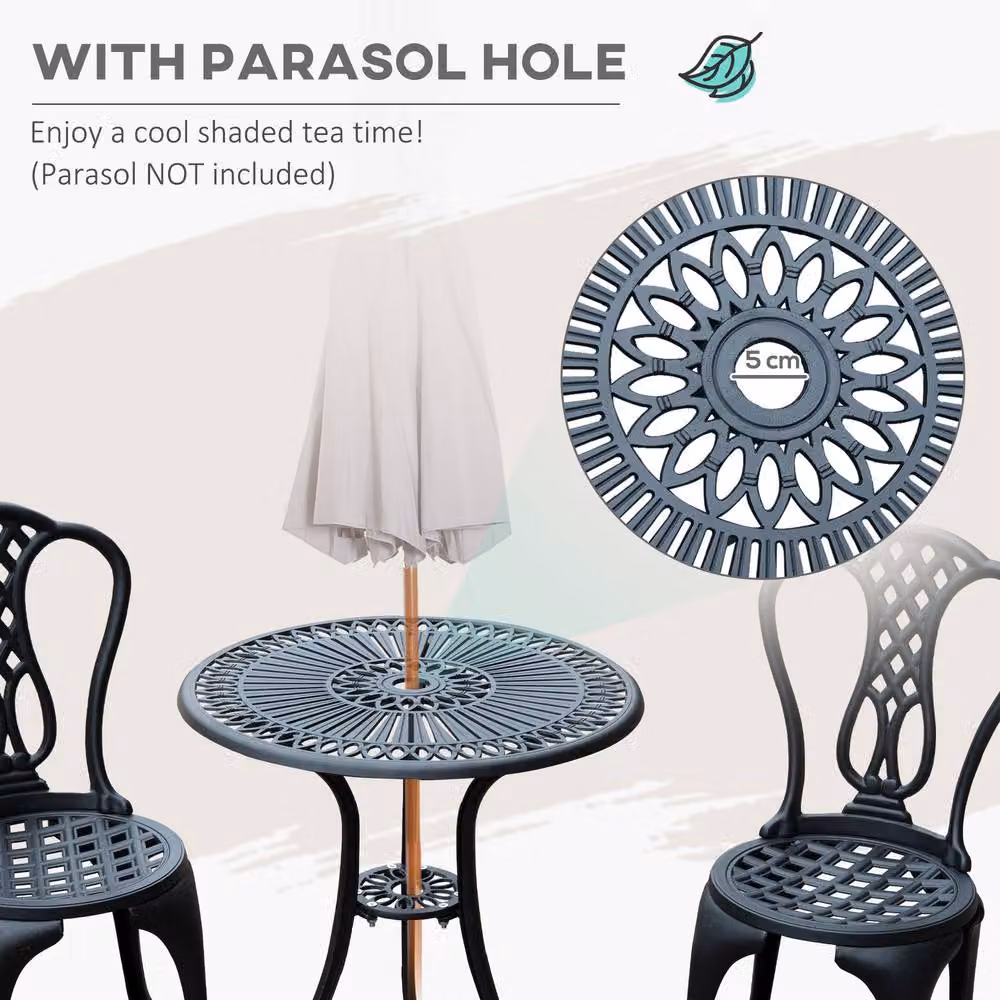ERGOVEXA 3 Piece Cast Aluminium Bistro Set for Garden, Balcony or Terrace, Black – 4