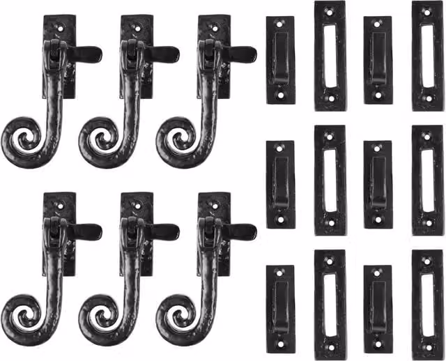 Hammer and Tongs Curly Tail Window Fastener, Left Handed, Matt Black, Pack of 6, W: 4.5 cm, H: 11.5 cm – 1