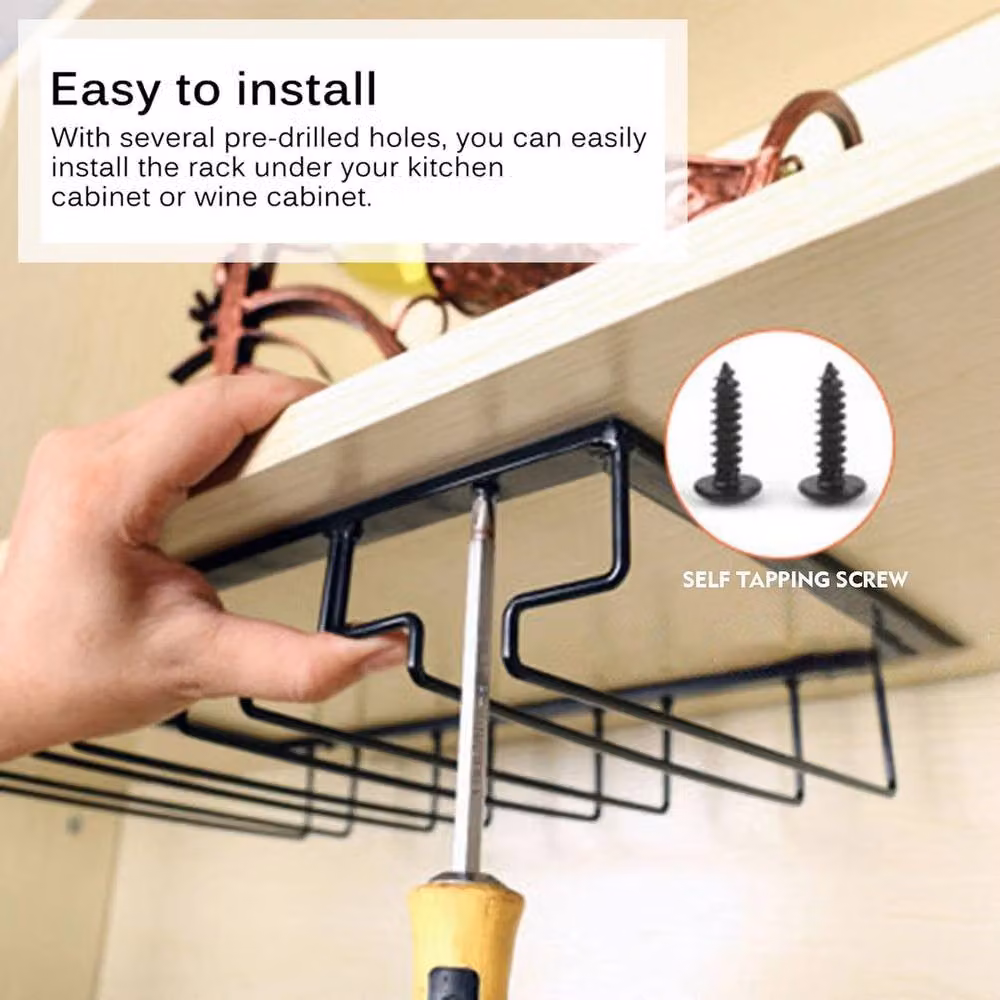 SPETLEK Hanging Wine Glass Holder with 4 Slots and Shelf, Black, W: 40 cm, D: 22.5 cm, H: 22.5 cm – 3