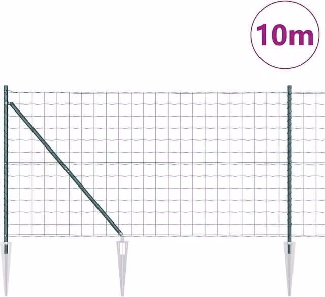 Berkfield Home Green Euro Fence with 7 Spike Posts, Galvanised Steel, W: 10 m, H: 1.4 m