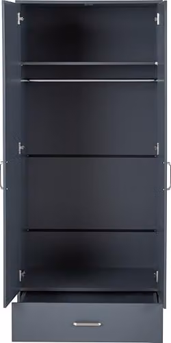Seconique Dakota 2 Door 1 Drawer Mirrored Wardrobe in Dark Grey, H 175 cm x W 75 cm x D 48 cm – 3