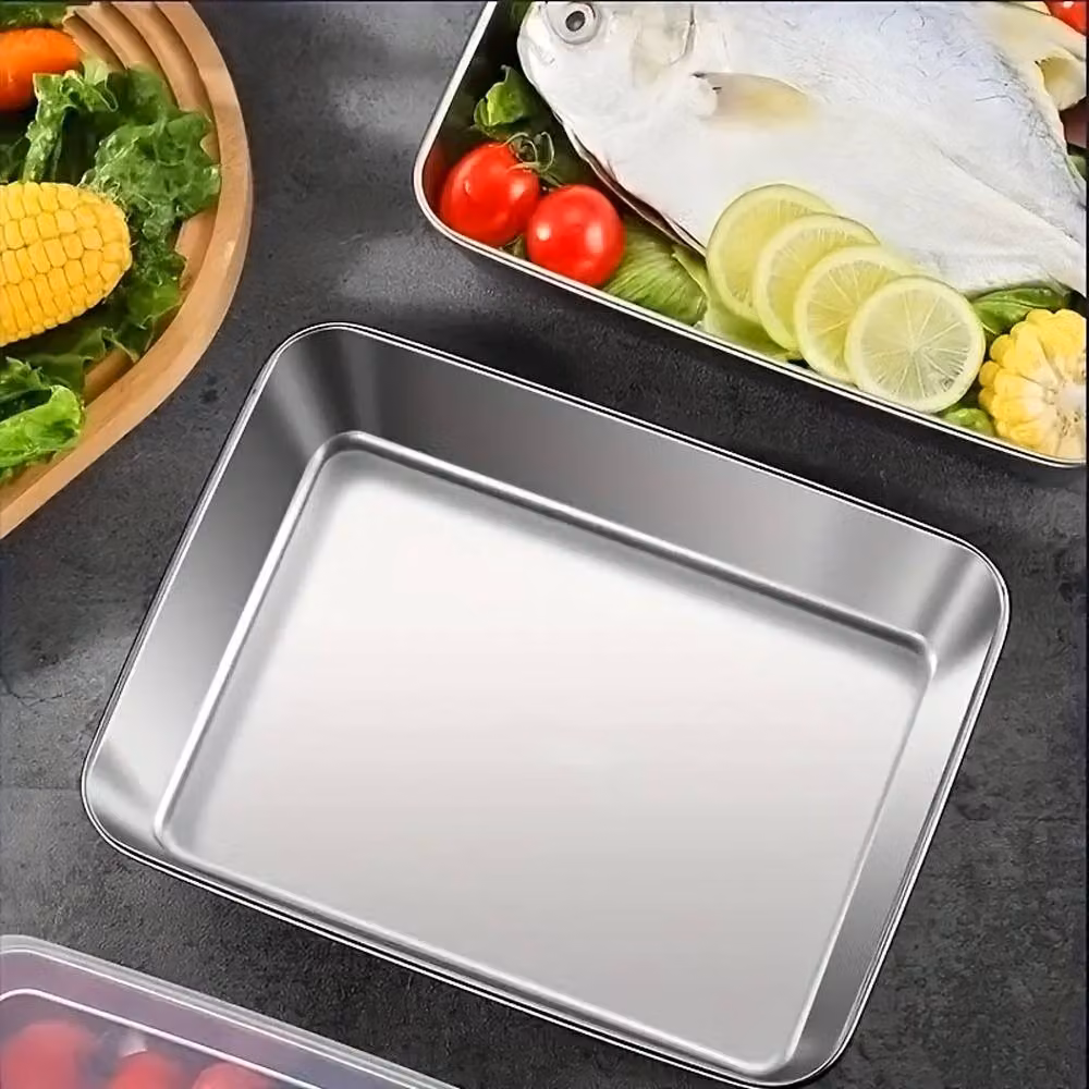 Living and Home 3-Piece Stackable Stainless Steel Rectangular Food Storage Containers with PP Lids in Silver – 8