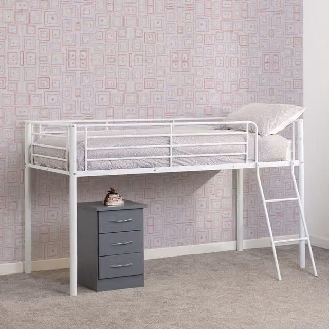 Seconique Kora Mid Sleeper Bed with Drawers in White Metal