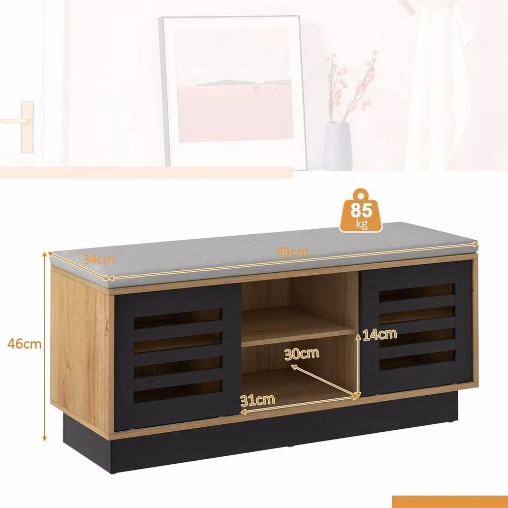 VOGREX Modern Brown Wooden and Metal Shoe Rack for Hallways – 2