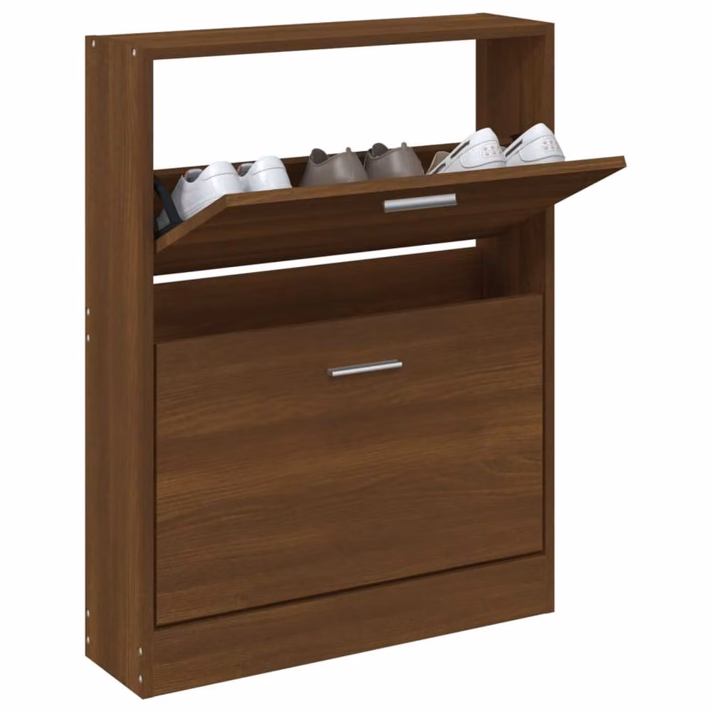 Berkfield Home Brown Oak Shoe Cabinet with Tilting Compartments, W/D/H: 59 x 17 x 81 cm – 3