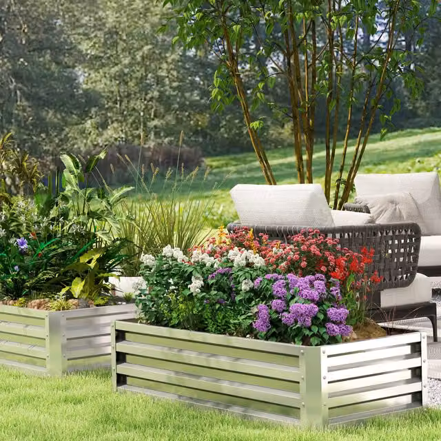 Outsunny Galvanised Steel Raised Garden Bed, Silver