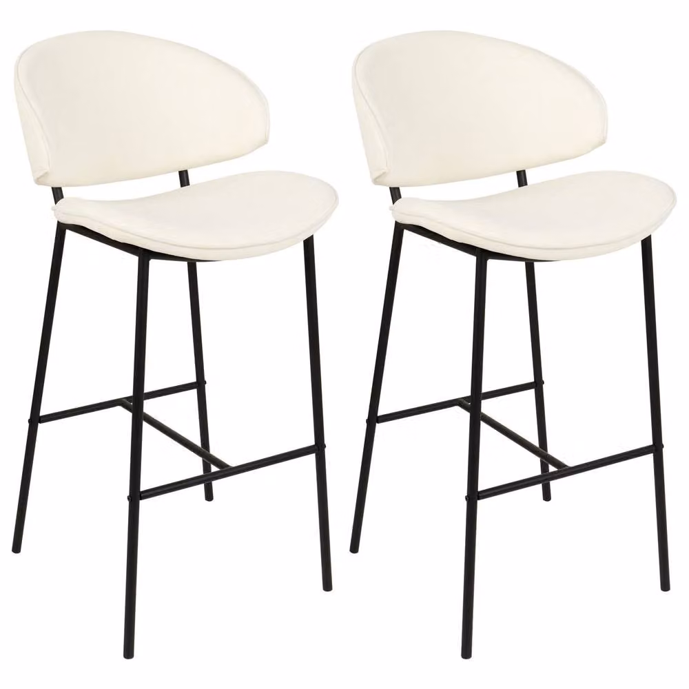 Wyld and Coco Set of 2 Armless Dining Bar Chairs in Light Beige Fabric with Black Powder Coated Metal Legs – 2
