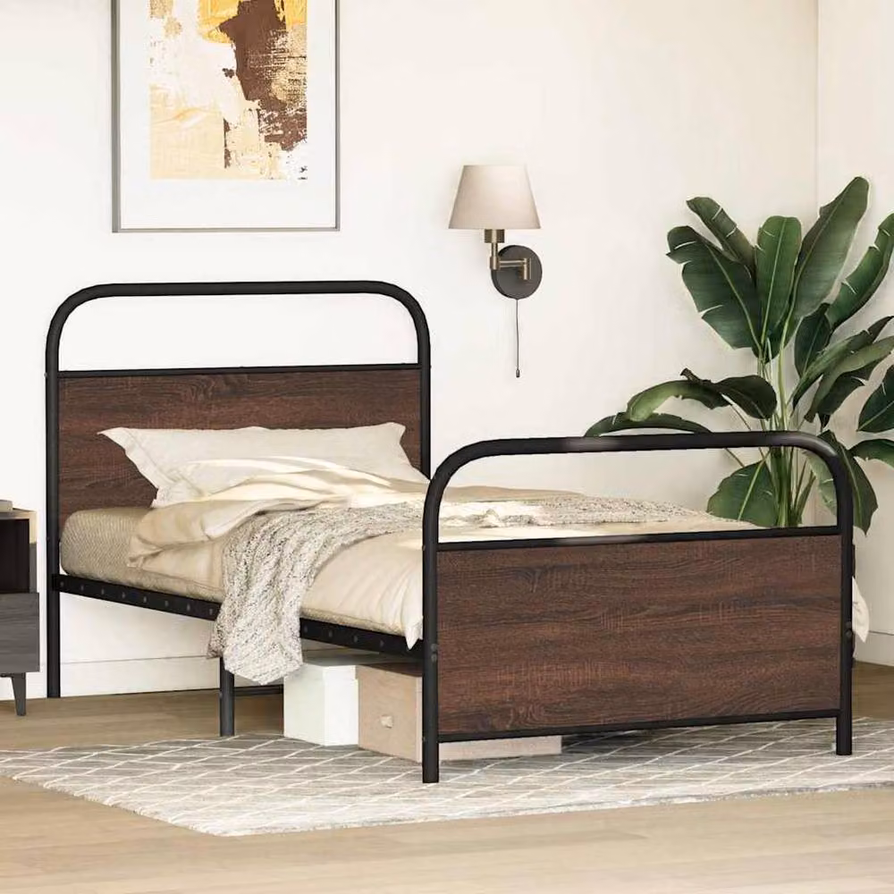Berkfield Home Bed Frame in Brown Oak, W/D/H: 100 x 200 cm – 3