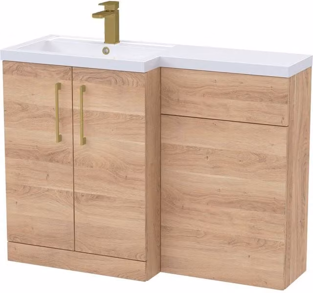 Balterley Modern Freestanding Left-Hand Vanity Unit in Matt Brown Woodgrain Light Oak, W: 110 cm, H: 84 cm