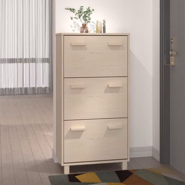 Berkfield Home HAMAR Shoe Cabinet in Honey Brown Solid Pine, W: 59.5 cm, D: 35 cm, H: 117 cm – 1