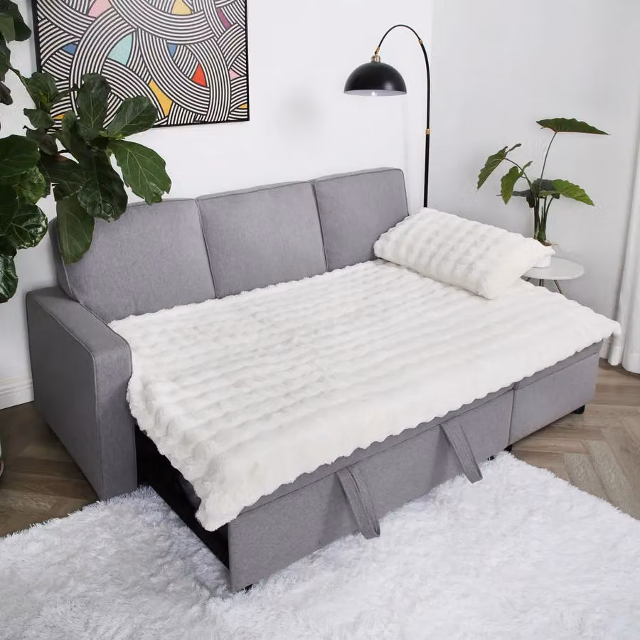 Home Garden Direct Selene L-Shape Corner Sofa Bed in Light Grey Linen Fabric, W: 210 cm, H: 86 cm, D: 160 cm – 4