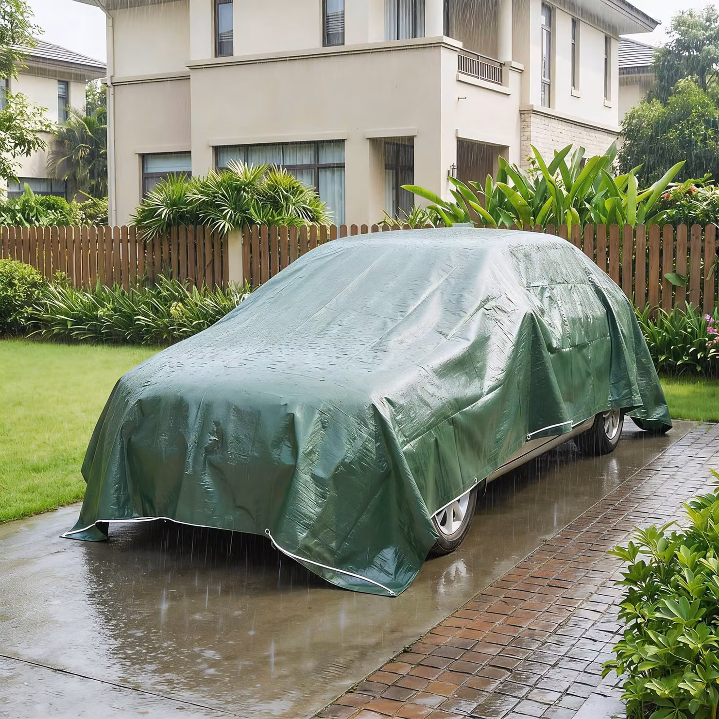 Outsunny Green Waterproof Tarpaulin, 4 x 6m Tear-Resistant PE Tarp with Reinforced Grommets and UV Protection – 2