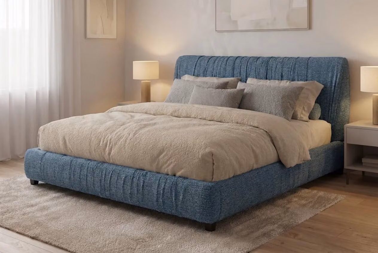 Araco Atelier Axis Bed Spindle Modern Upholstered Bed in Grey and Blue Fabric