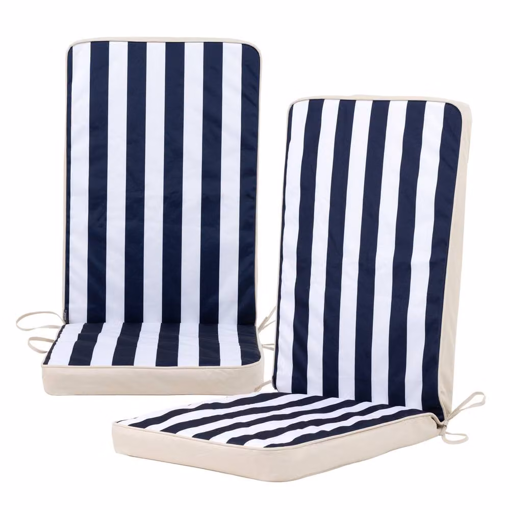 icon Set of 2 Maritime Blue Outdoor High Back Seat Cushions with Water Repellent Fabric – 4