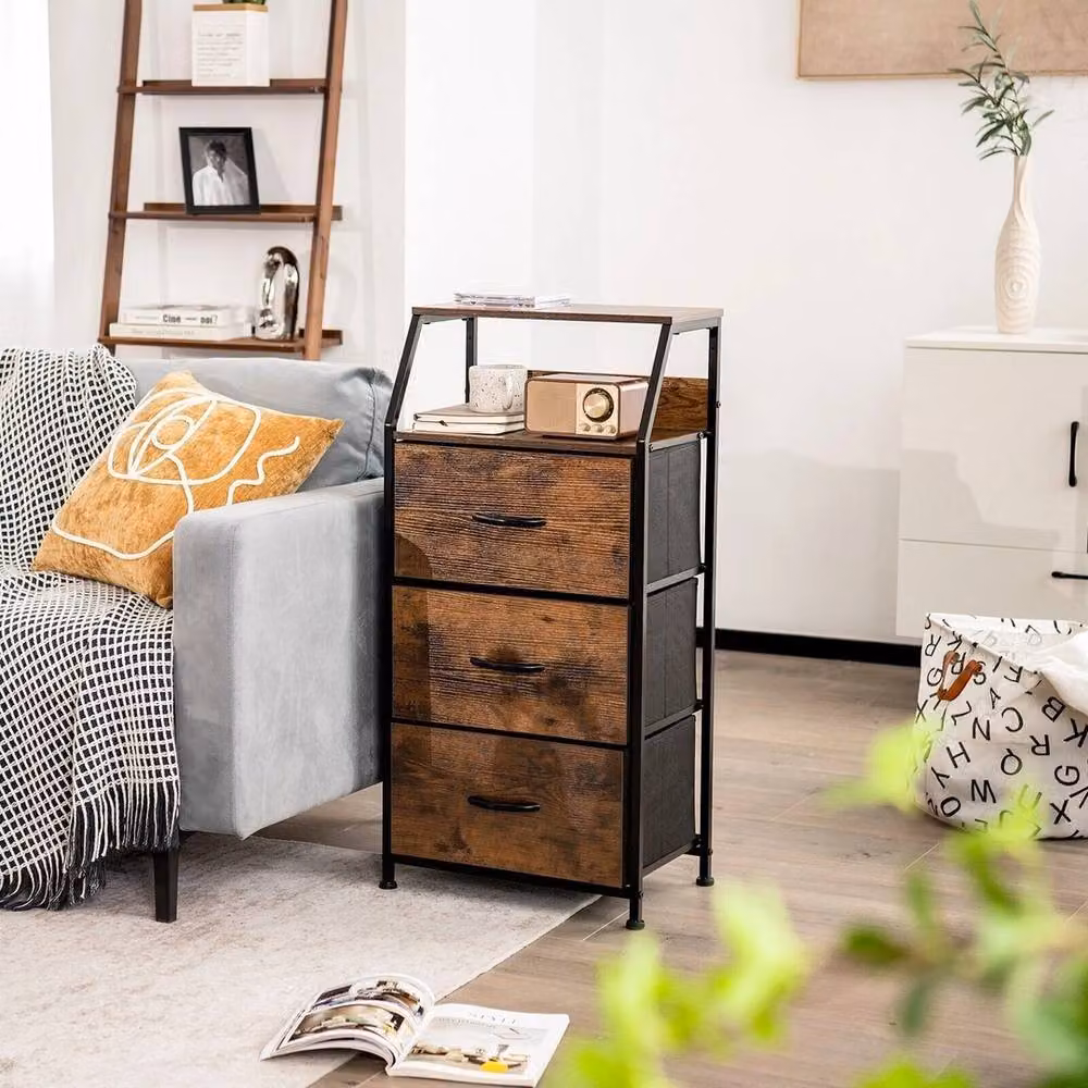 VOGREX Industrial 3 Fabric Drawer Storage Dresser in Brown – 5