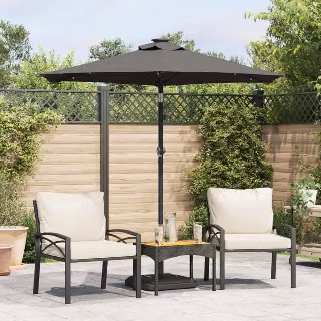 Berkfield Home Garden Parasol with LEDs and Steel Pole in Anthracite Black, W/D/H: 225 x 225 x 212 cm