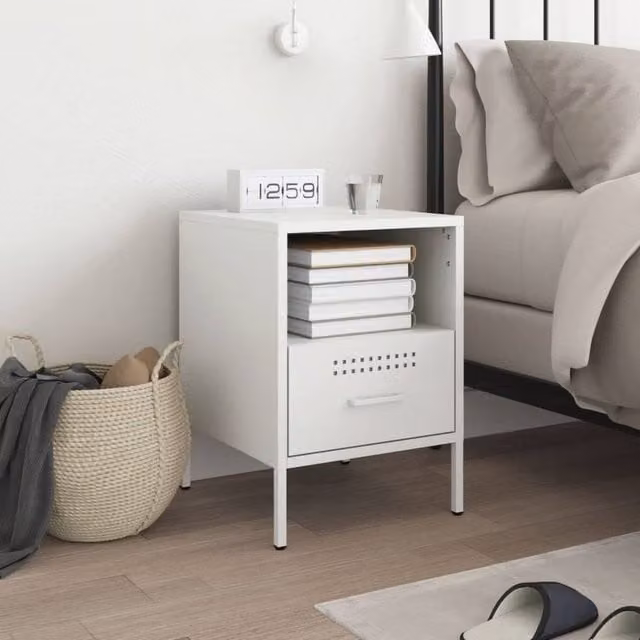 Berkfield Home White Metal Bedside Cabinet W/D/H: 36 x 39 x 50.5 cm