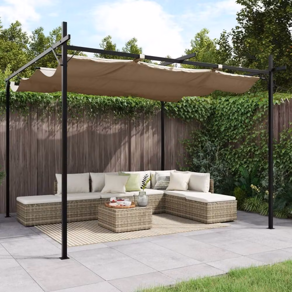 Berkfield Home Pergola with Retractable Roof in Beige, W: 295 cm, D: 292 cm, H: 230 cm – 2