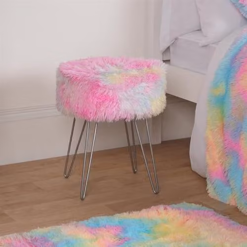 OHS Modern Abstract Dressing Table Stool in Multi-Colour and Pink, W/D/H: 37 x 37 x 45 cm