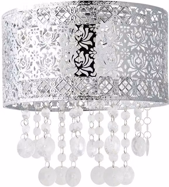 ValueLights Enna Silver Moroccan Pendant Shade with Clear Acrylic Jewel Droplets