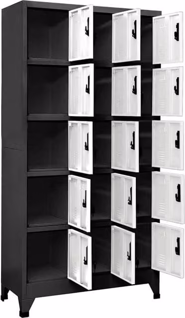 Berkfield Home Anthracite, White and Black Steel Locker Cabinet with Hinged Doors and Lock, W/D/H: 90 x 40 x 180 cm