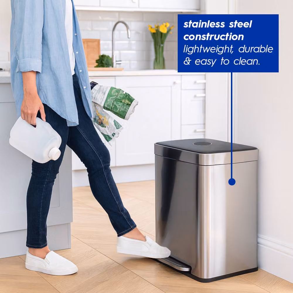 Harbour Housewares 60L Double Kitchen Pedal Bin in Silver Stainless Steel (2 x 30L) with Soft Close and Removable Inner Buckets – 2
