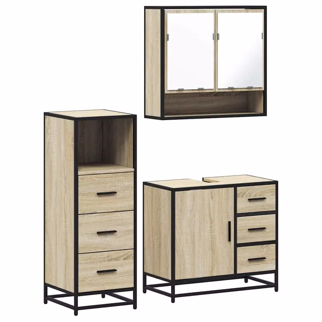 Berkfield Home 3 Piece Industrial Bathroom Furniture Set in Sonoma Oak and Brown – 2